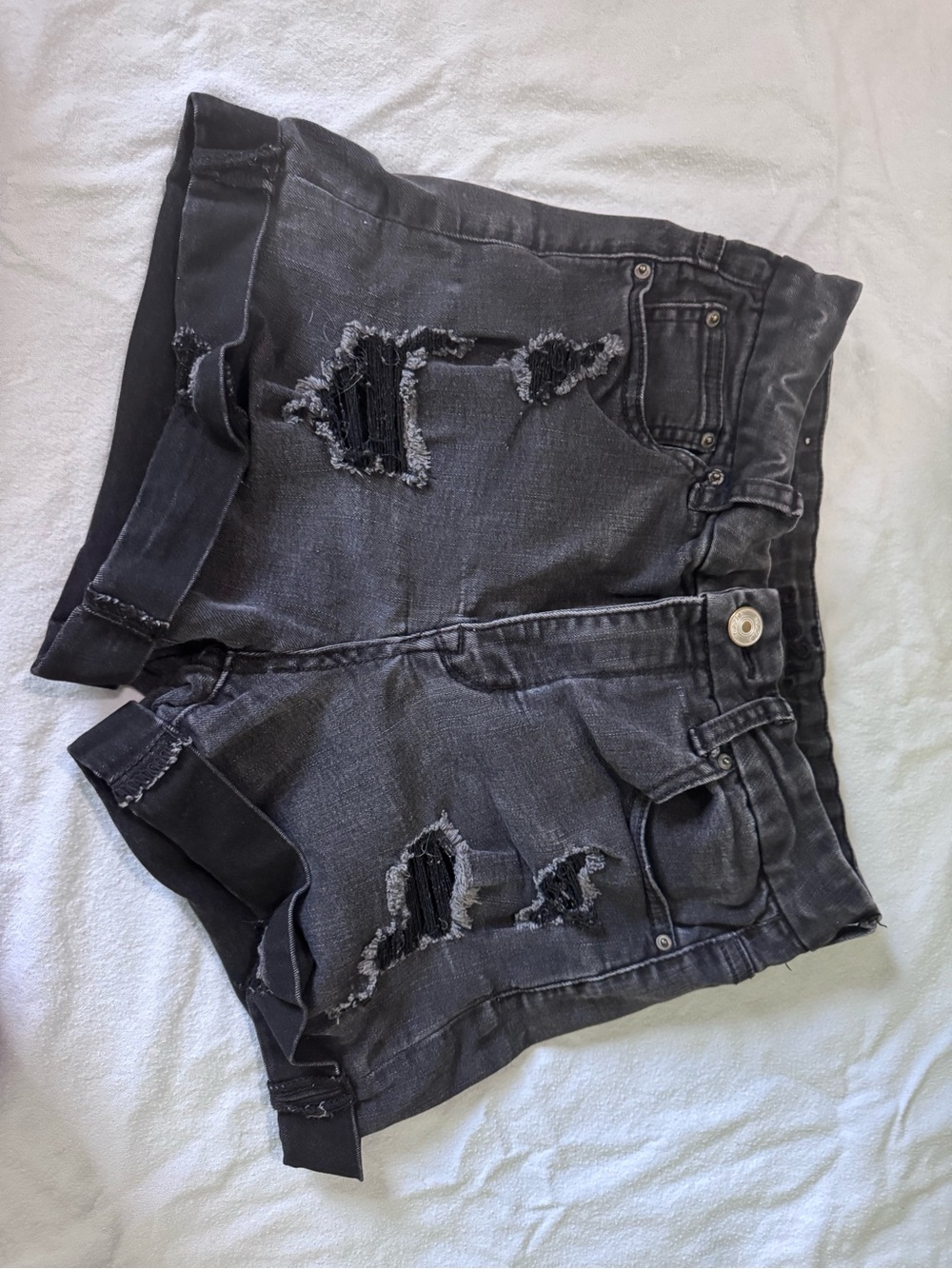 Rue21 Black Distressed Cuffed Denim Shorts